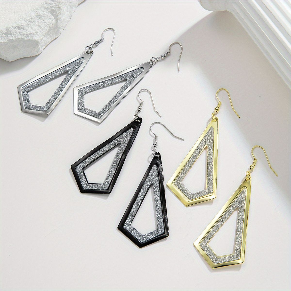 Long Cubic Zirconia Triangle Dangle Earrings Geometric Drop Earrings For Women 1Pair
