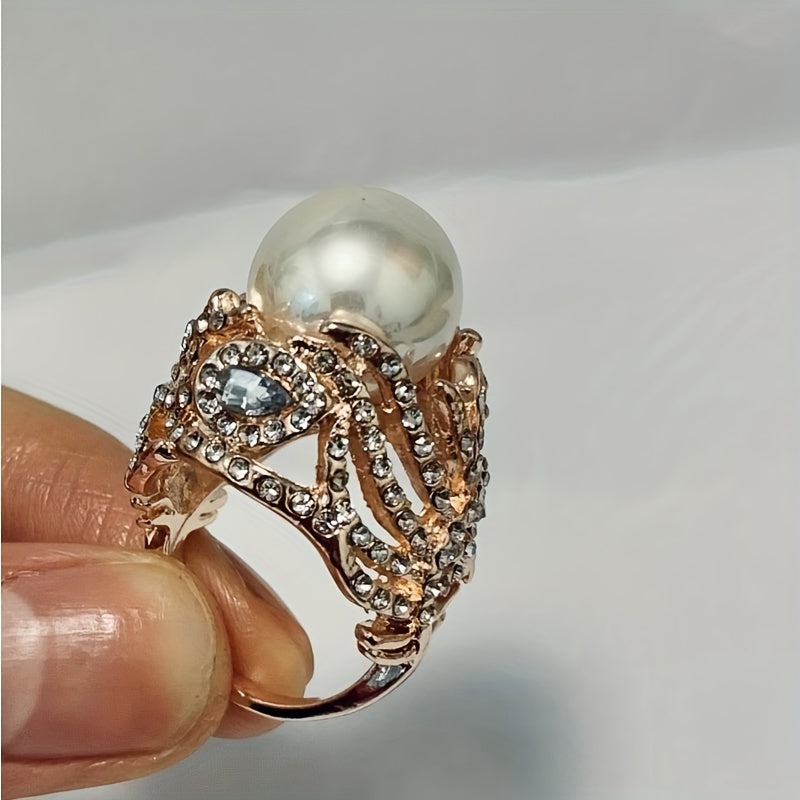 1pc New Ring Jewelry With Faux Pearl & Feather For Men