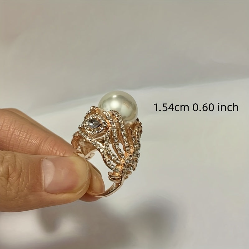 1pc New Ring Jewelry With Faux Pearl & Feather For Men