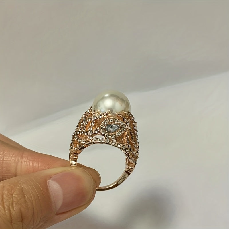 1pc New Ring Jewelry With Faux Pearl & Feather For Men