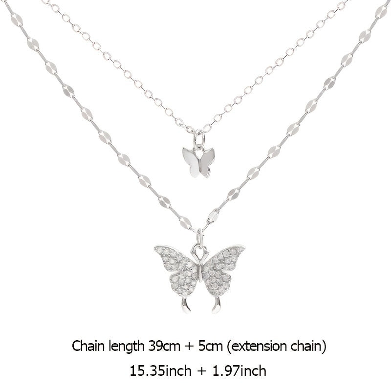 Shiny Butterfly Necklace Ladies Exquisite Double Layer Clavicle Chain Necklace Jewelry For Ladies Gift