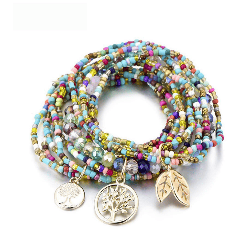 Stretch Beaded Bracelet Tree Of Life Pendant Multilayer Stackable Hand Bracelet Set Boho Style Jewelry Gift