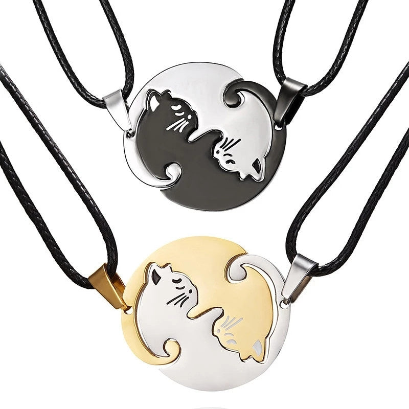 Couple Necklace Jewelry Choker Cute Cartoon Cat Animal Stainless Steel Necklace For Women Men Girl Boy Valentine's Day Gift