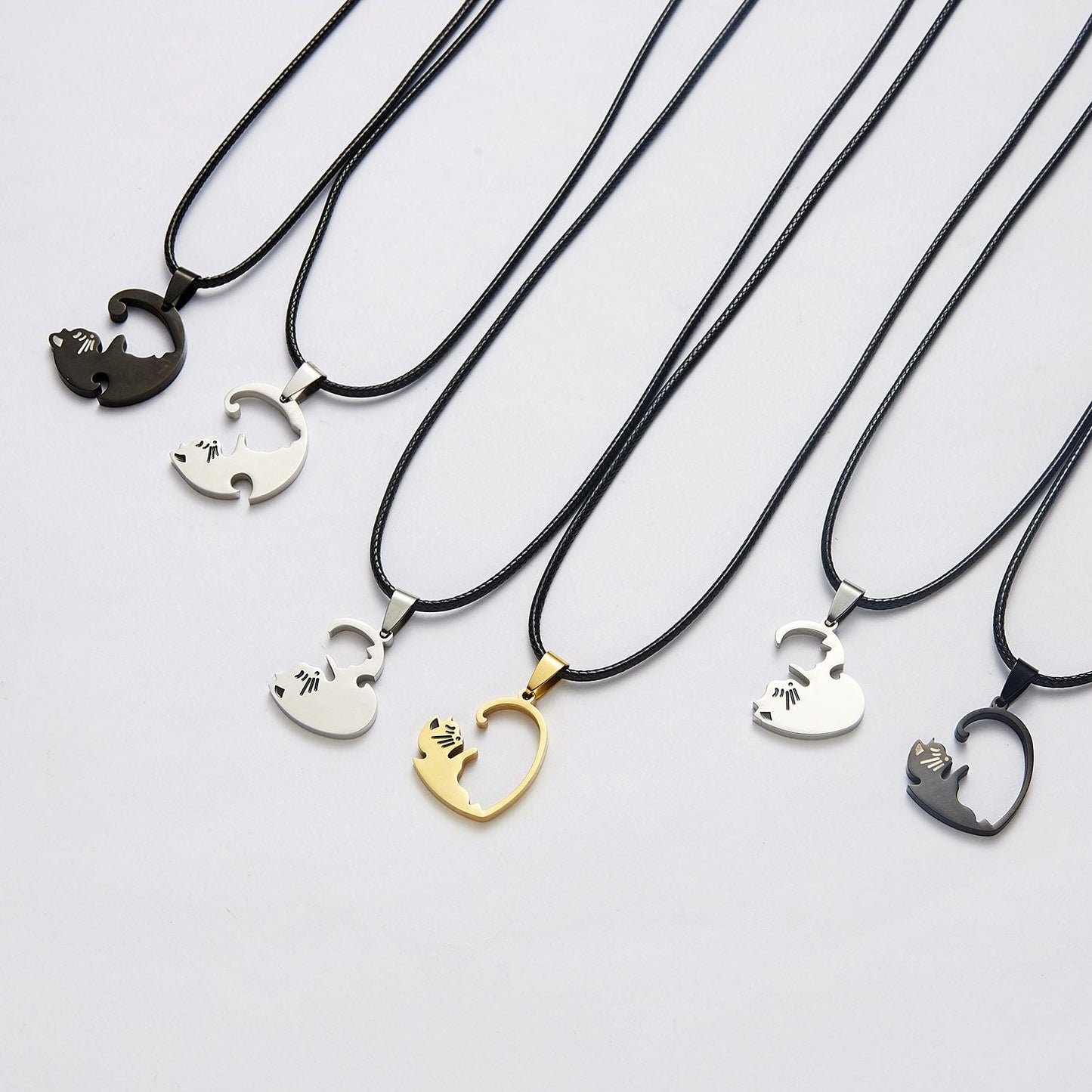 Couple Necklace Jewelry Choker Cute Cartoon Cat Animal Stainless Steel Necklace For Women Men Girl Boy Valentine's Day Gift