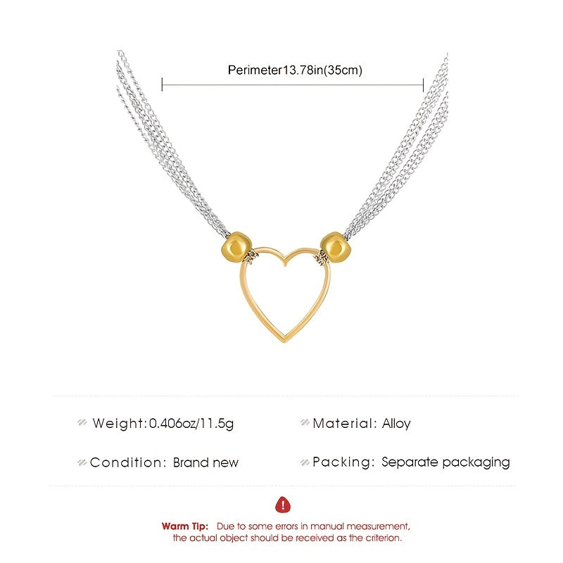 Add a Touch of Love with our Stackable Chain Necklace - Hollow Heart Shape Pendant, Adjustable Choker for Women & Girls (1 Pc)