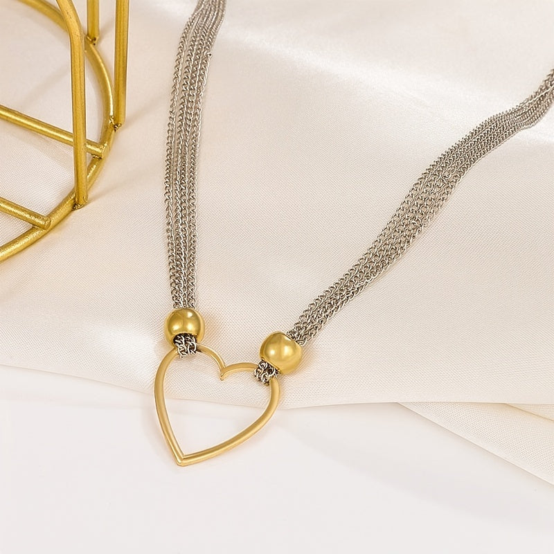 Add a Touch of Love with our Stackable Chain Necklace - Hollow Heart Shape Pendant, Adjustable Choker for Women & Girls (1 Pc)