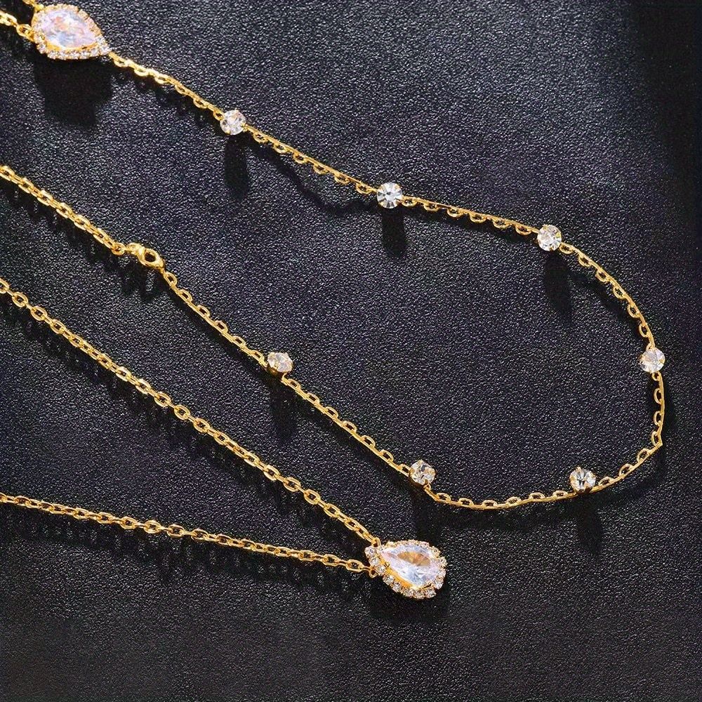 Long Rhinestone Back Necklace Body Chains For Women Wedding Cubic Zirconia Backdrop Necklace Festival Dress Body Jewelry