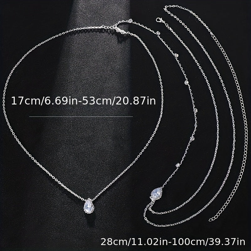 Long Rhinestone Back Necklace Body Chains For Women Wedding Cubic Zirconia Backdrop Necklace Festival Dress Body Jewelry
