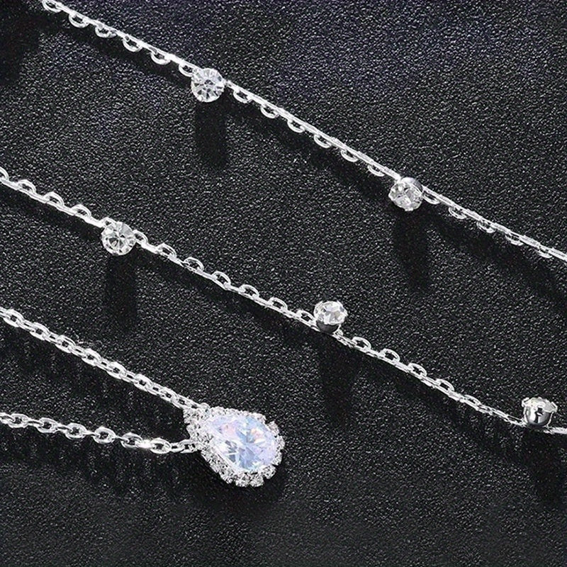 Long Rhinestone Back Necklace Body Chains For Women Wedding Cubic Zirconia Backdrop Necklace Festival Dress Body Jewelry