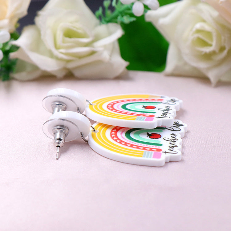Pencil Rainbow UV Printing Acrylic Female Earrings