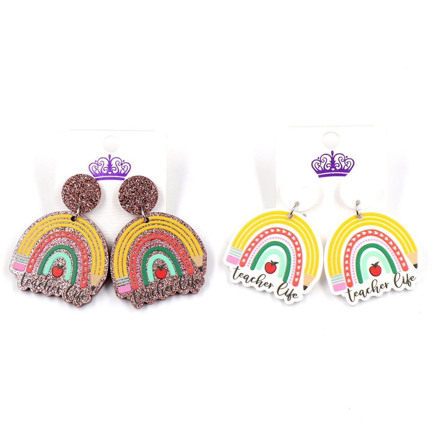 Pencil Rainbow UV Printing Acrylic Female Earrings