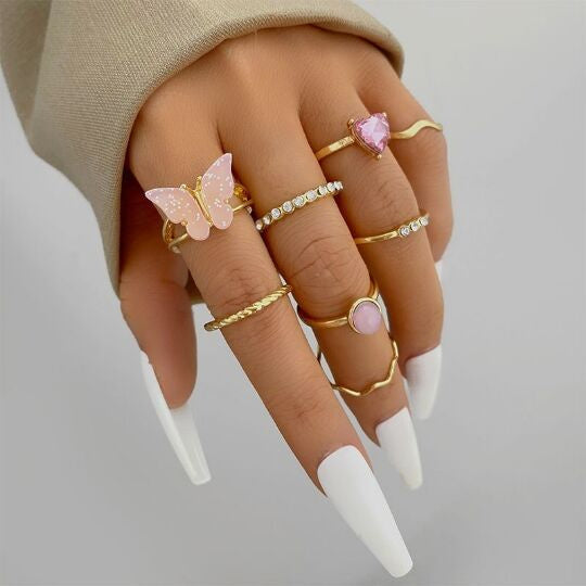 Personalized Fashion Light Purple Diamond Ring Set