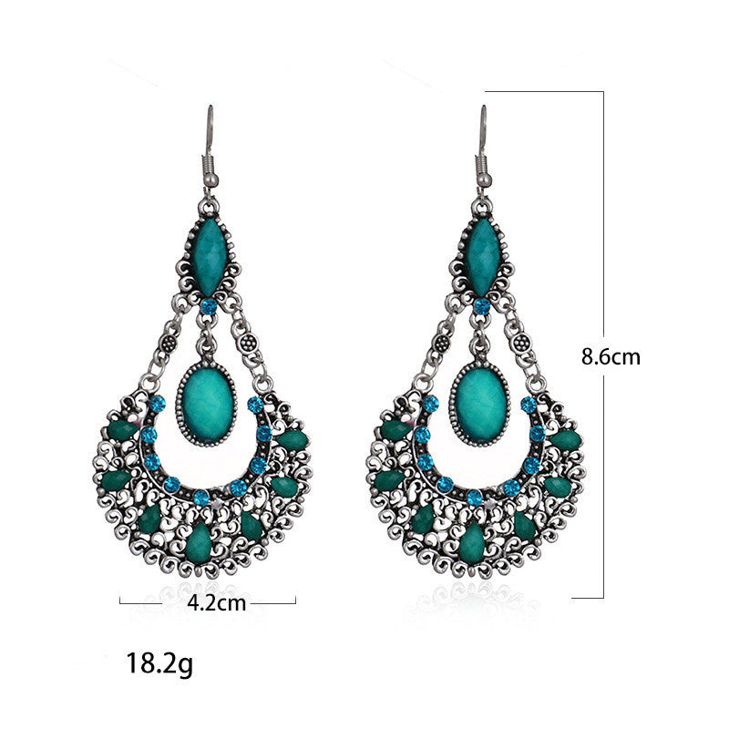 Water Droplets, Black Large Fan-shaped Rhinestone Earrings
