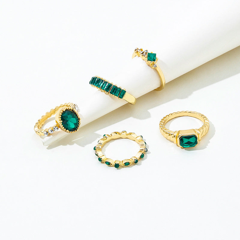 Emerald Geometric Diamond Ring Set Of 5