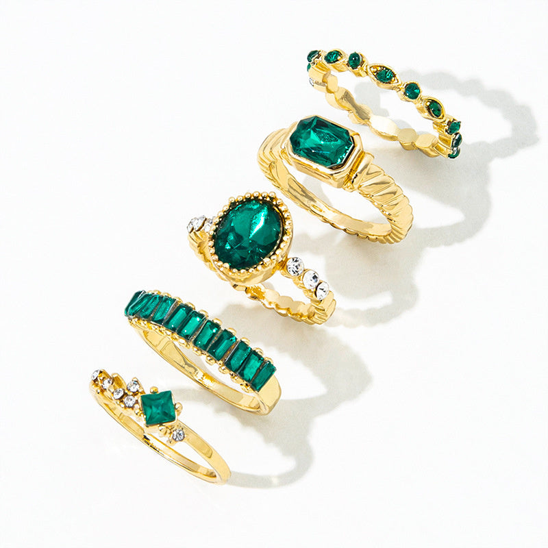 Emerald Geometric Diamond Ring Set Of 5