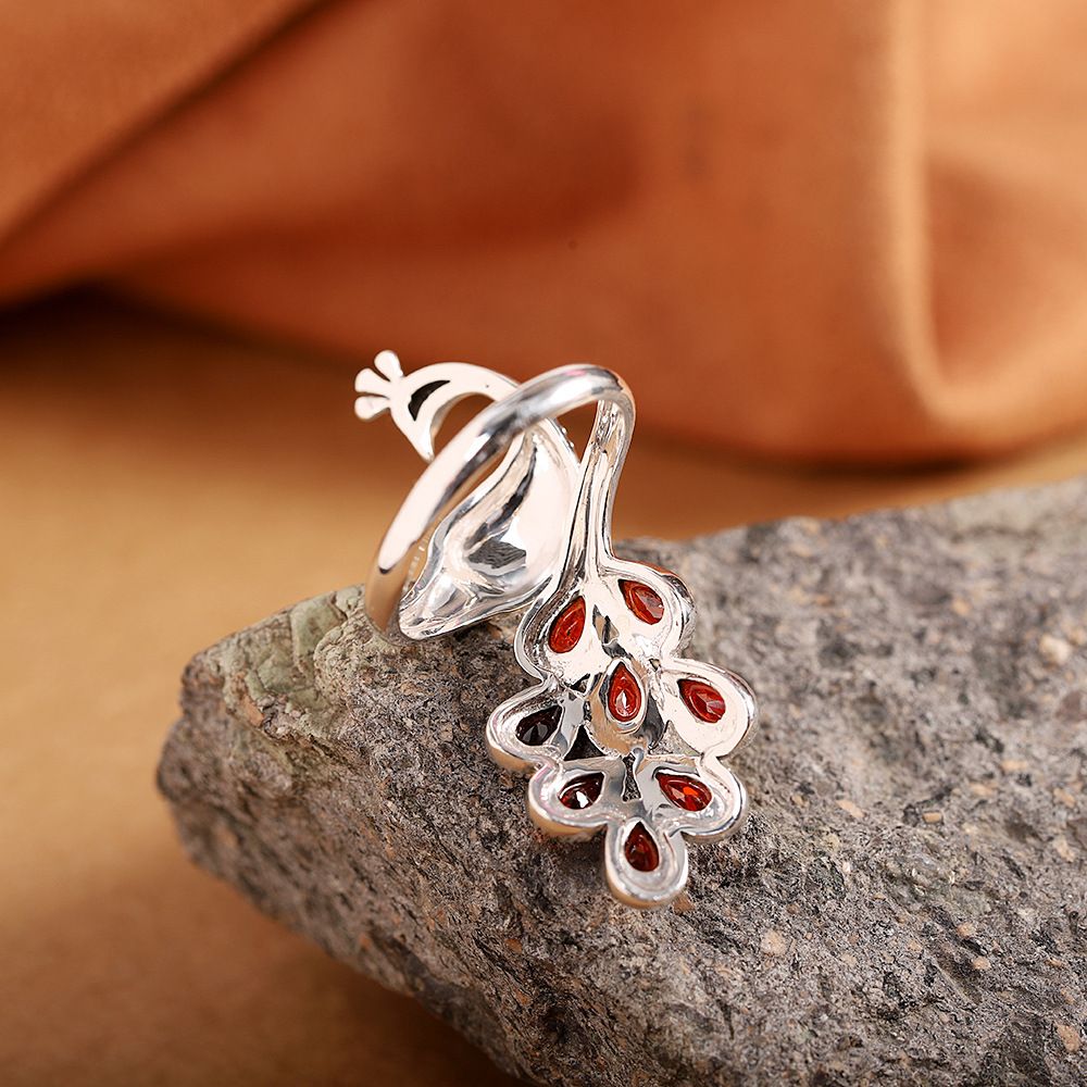 Silver Jewelry Women's Peacock Pomegranate Ring
