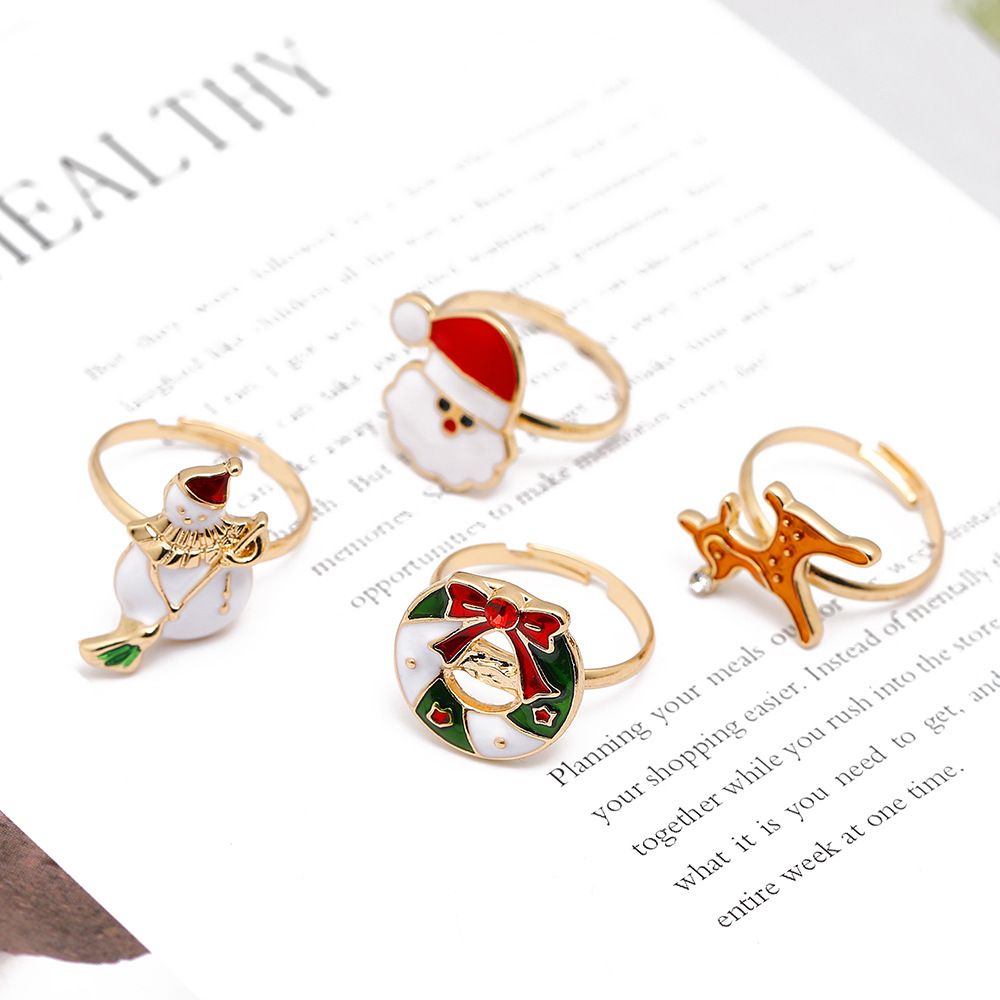 European And American Christmas Ornament Cartoon Children's Ring Snowman Elk Christmas Tree Snowflake Finger