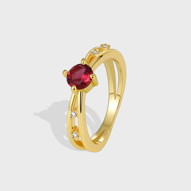 Feminine Temperament Simple Red Zircon Index Finger Ring