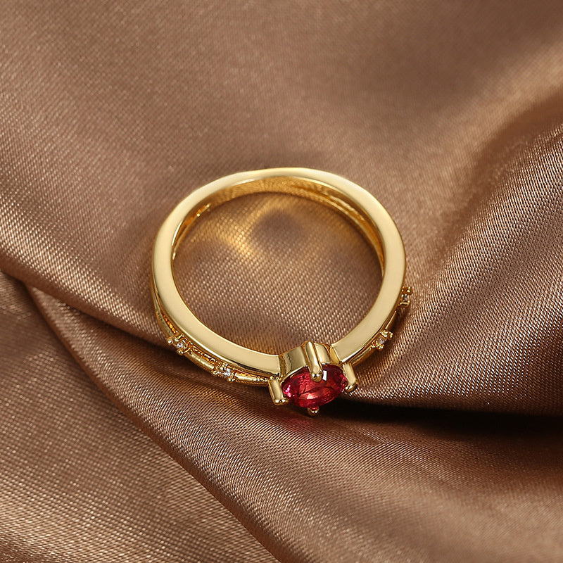 Feminine Temperament Simple Red Zircon Index Finger Ring