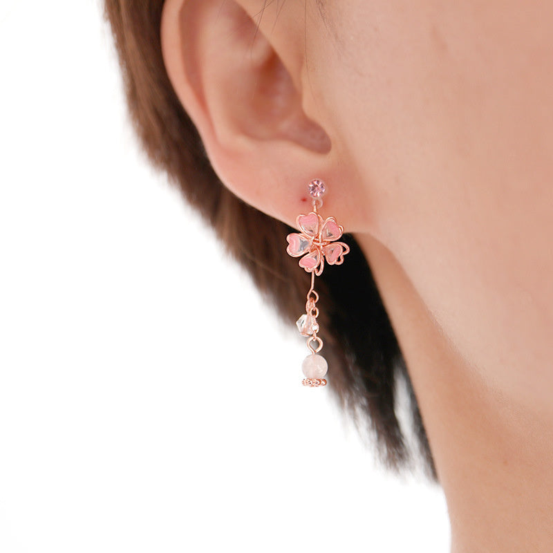Cherry Blossom Langdi Oil Artistic Temperament 925 Silver Needle Earrings