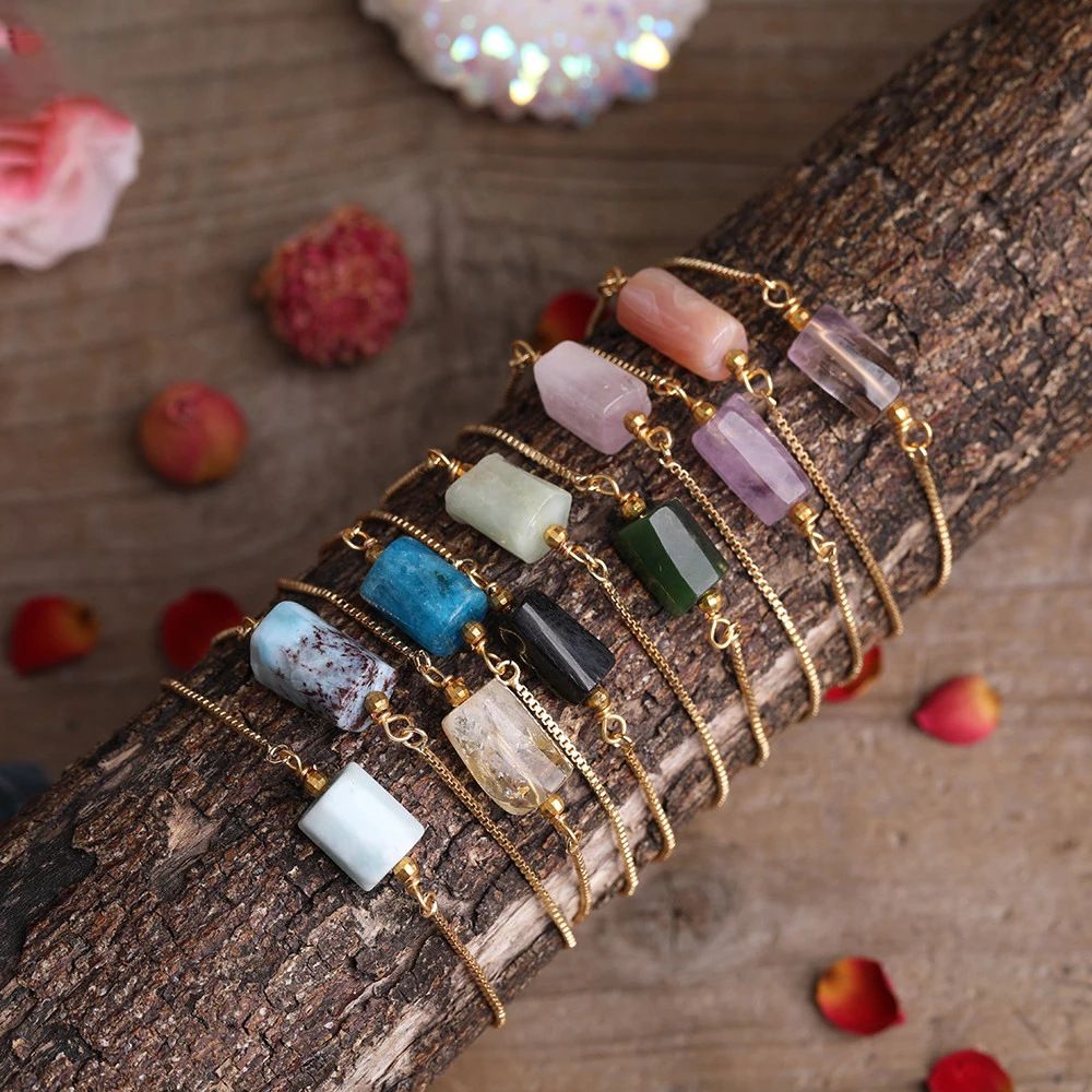 New Multiple Prismatic Stone Metal Chain Bracelet Adjustable Women Bracelet