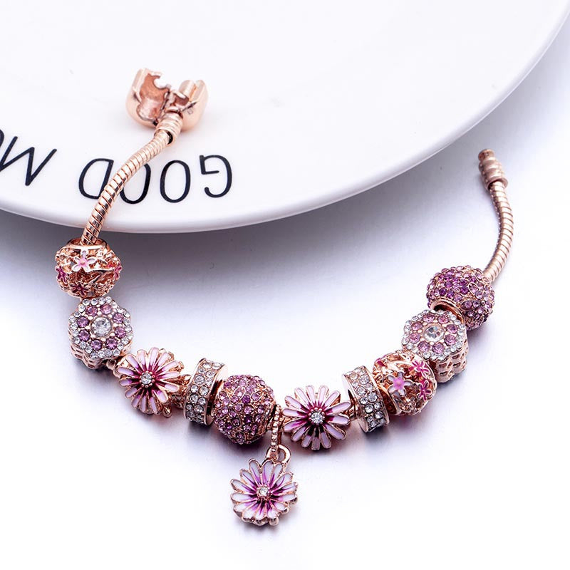 Rose Gold Garden Daisy Series European Bead Bracelet 521 Valentine's Day Gift For Girlfriend