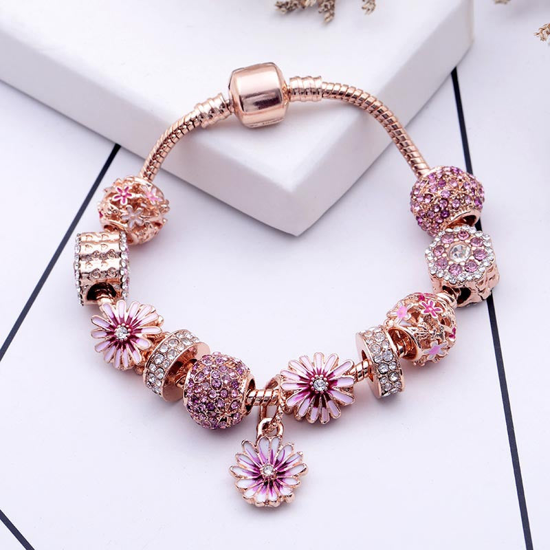 Rose Gold Garden Daisy Series European Bead Bracelet 521 Valentine's Day Gift For Girlfriend
