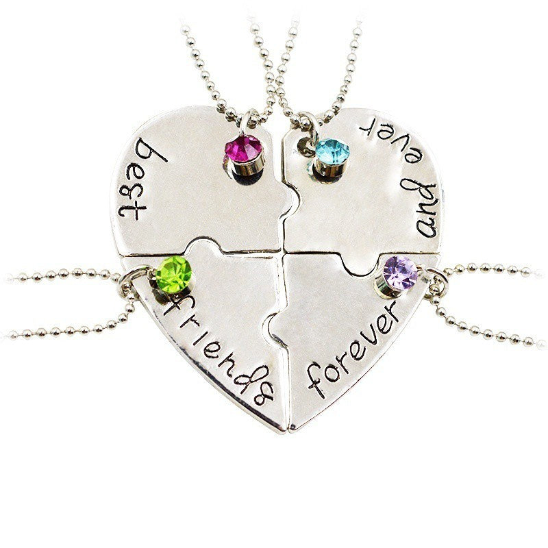 4pcs/set BFF Friend Necklace Heart Shape Puzzle Hand Stamped Friendship