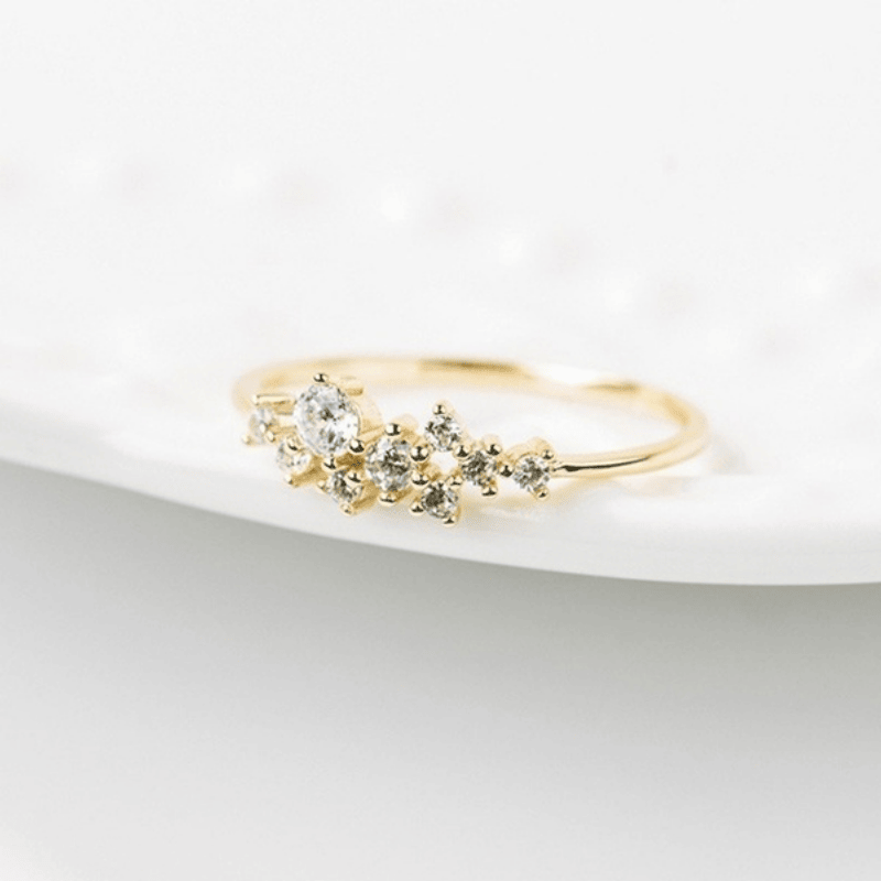 Simple 14K Gold Plated Inlaid Zircon Ring Stackable Ladies Jewelry Accessories