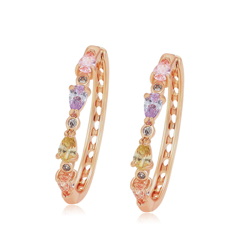 Coloured faux gemstones Large hoop earrings 18K gold plated European and American exaggerated earrings