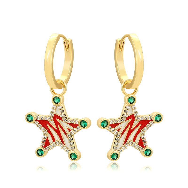 Jewellery Christmas Earrings Colourful Enamel Oil Drip Pentagram Earrings Premium Feel Earrings
