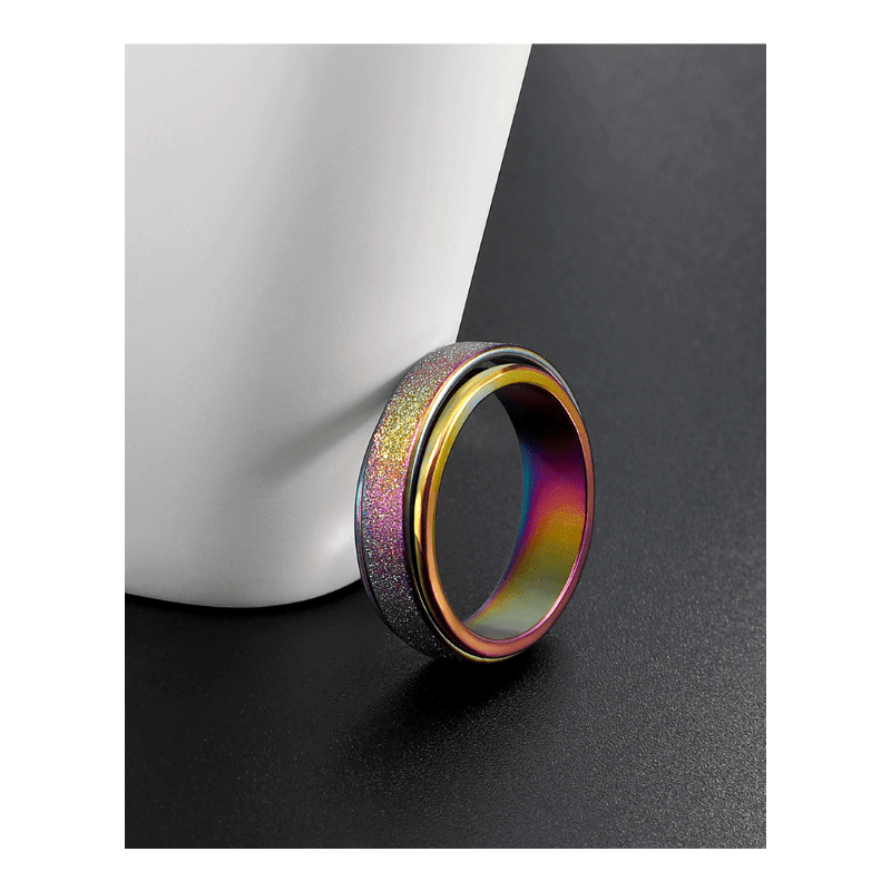 Spinner Ring For Women Men; Anxiety Relief Stainless Steel Golden Silvery Black Rainbow Sand Blast Finish Fidget Ring; Band Wedding Pormise Jewelry