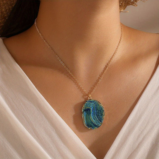 Personality Creative Alloy Geometric Irregular Colorful Round Piece Pendant Ladies Single Layer Necklace Clavicle Chain