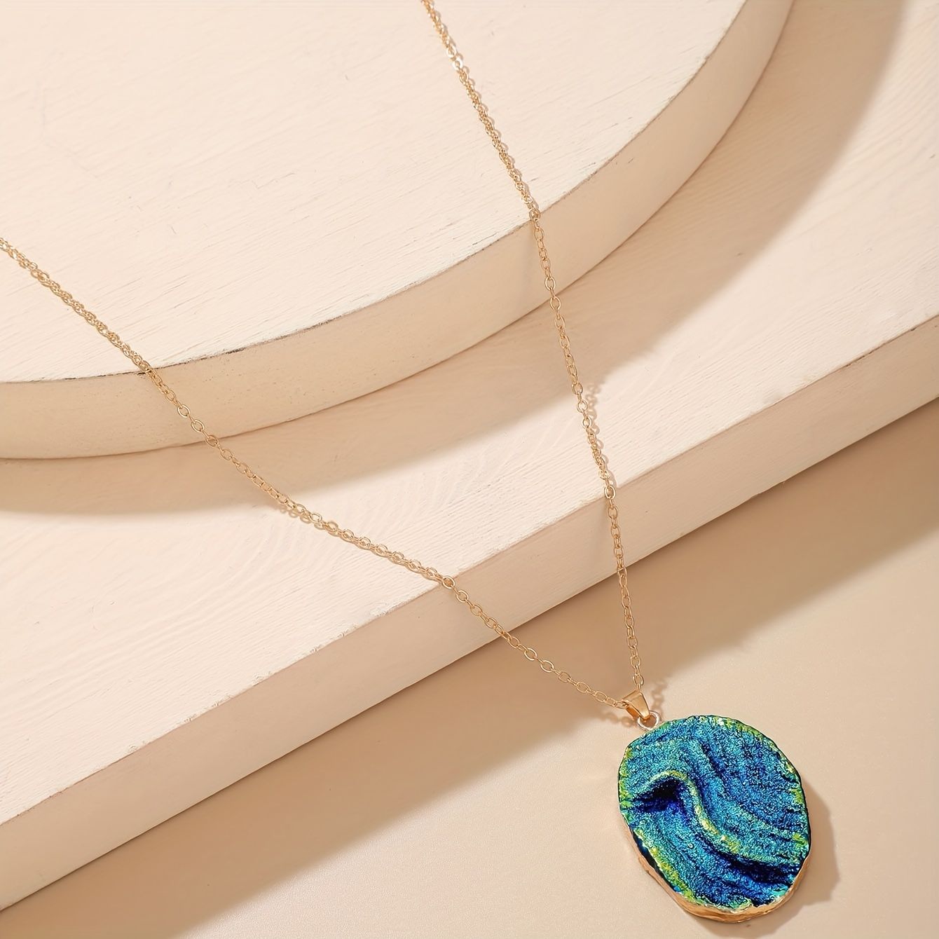Personality Creative Alloy Geometric Irregular Colorful Round Piece Pendant Ladies Single Layer Necklace Clavicle Chain