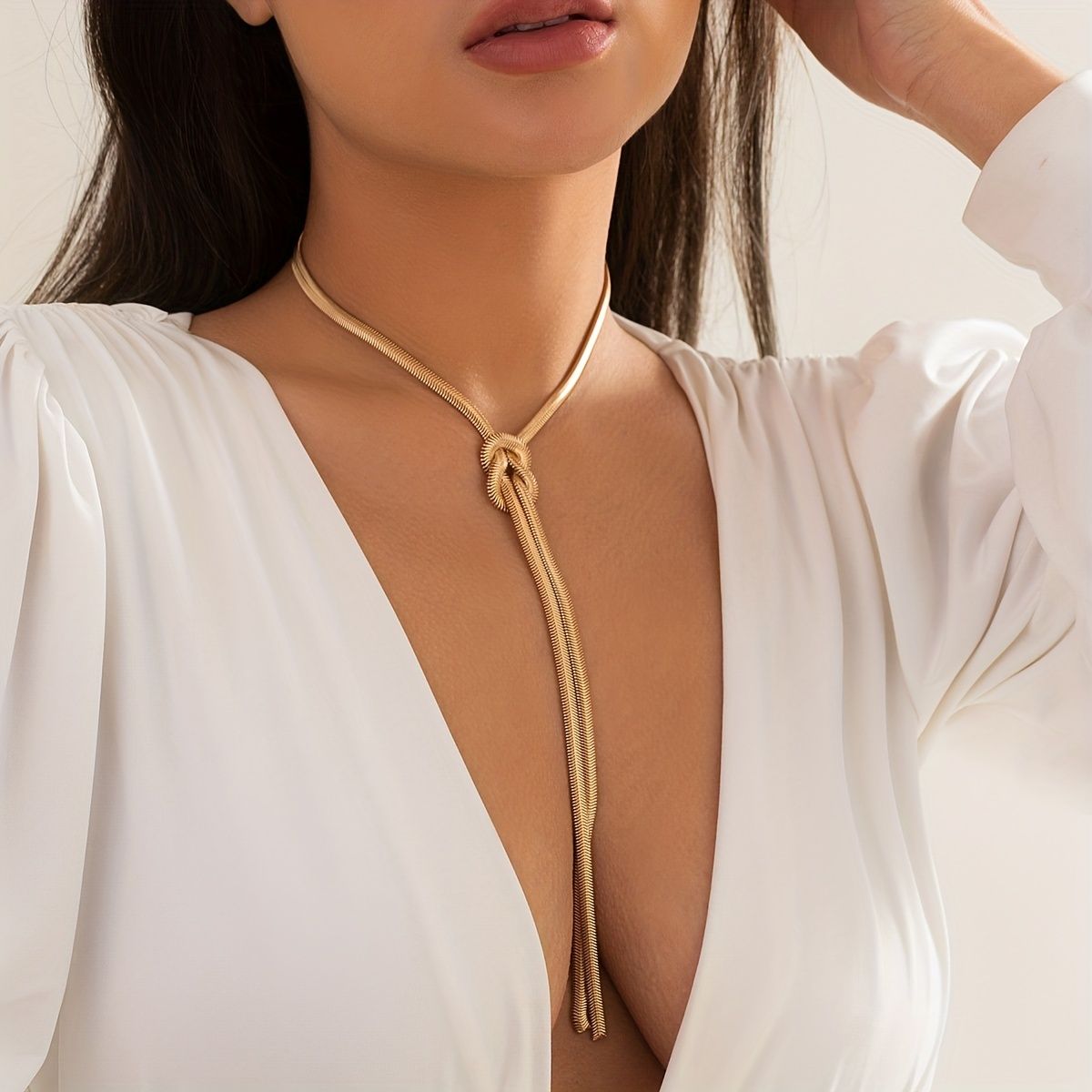 Gorgeous Y-Shaped Long Tassel Snake Bone Necklace - A Must-Have Statement Pendant Neck Chain Jewelry for Parties!