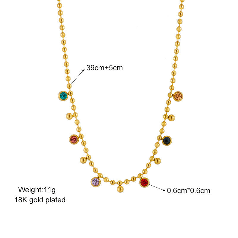 Simple Vintage Rhinestone Round Bead Pendant Gold Plated Titanium Steel Necklace Valentine's Day Girlfriend Gift