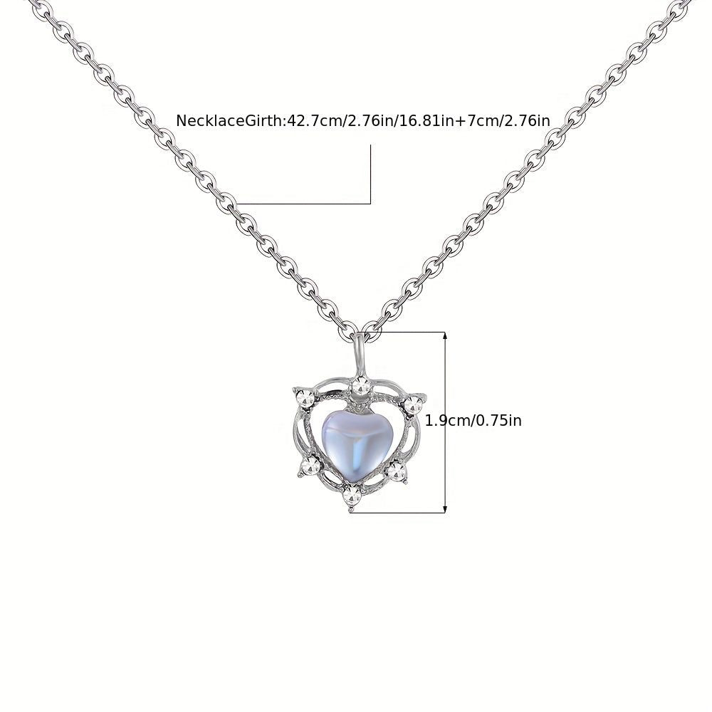 Y2K Design Love Heart Shape Moonstone Pendant Necklace For Women Girls