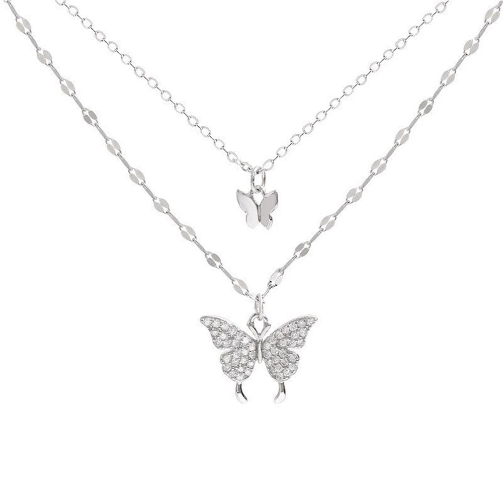 Shiny Butterfly Necklace Ladies Exquisite Double Layer Clavicle Chain Necklace Jewelry For Ladies Gift