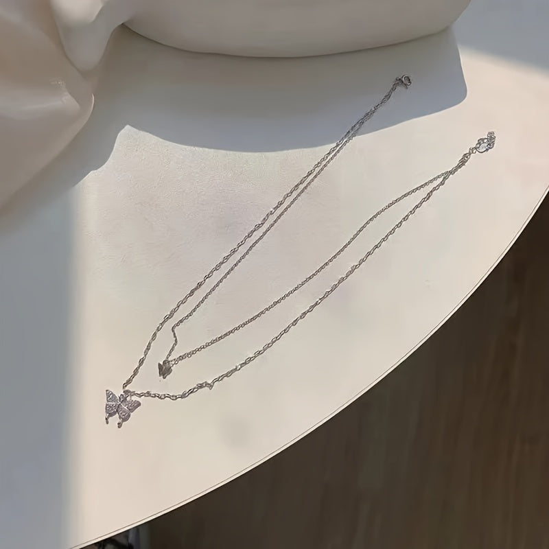 Shiny Butterfly Necklace Ladies Exquisite Double Layer Clavicle Chain Necklace Jewelry For Ladies Gift