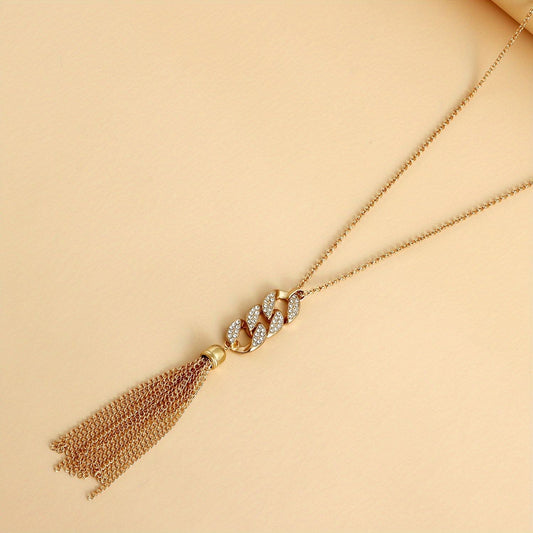 1pc Fashion Simple Tassel Inlaid Faux Diamond 8-shaped Chain Necklace