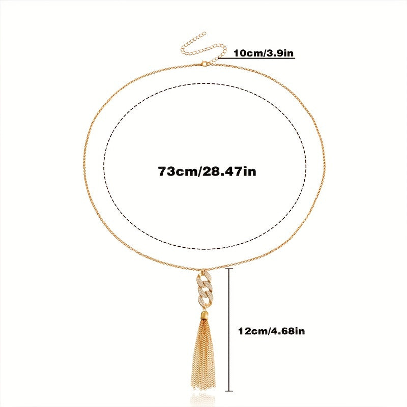 1pc Fashion Simple Tassel Inlaid Faux Diamond 8-shaped Chain Necklace