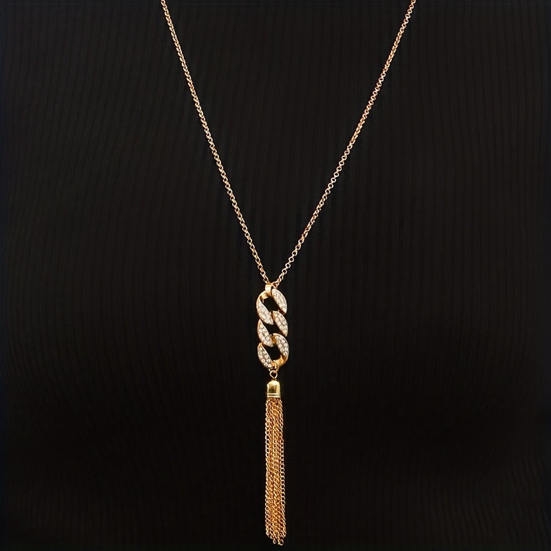 1pc Fashion Simple Tassel Inlaid Faux Diamond 8-shaped Chain Necklace