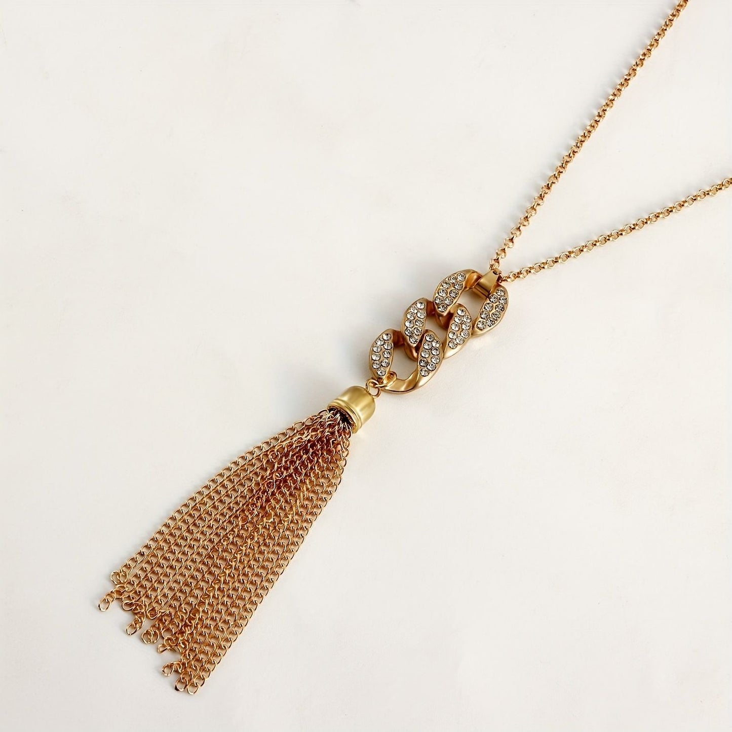 1pc Fashion Simple Tassel Inlaid Faux Diamond 8-shaped Chain Necklace