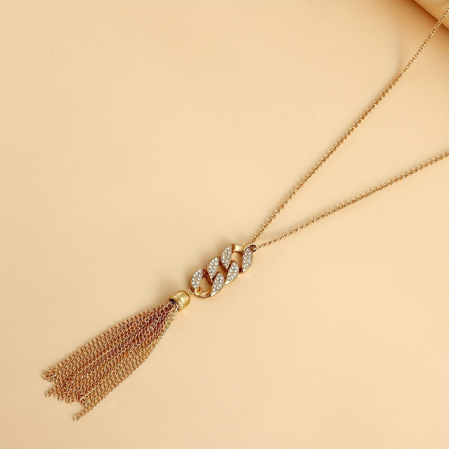 1pc Fashion Simple Tassel Inlaid Faux Diamond 8-shaped Chain Necklace
