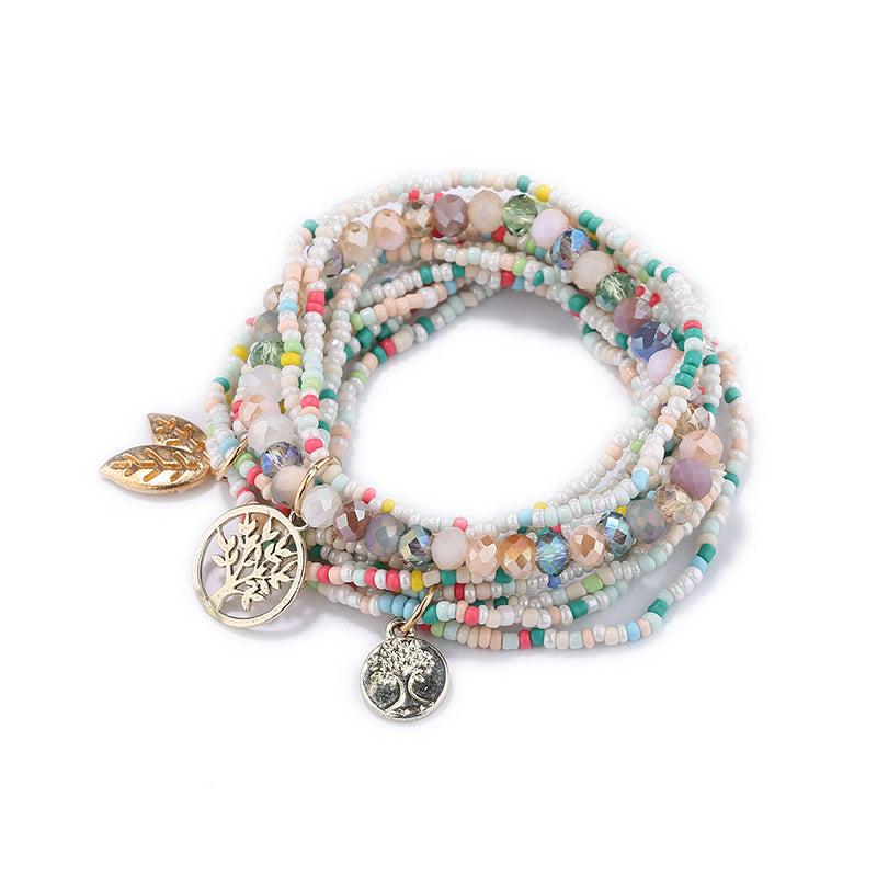 Stretch Beaded Bracelet Tree Of Life Pendant Multilayer Stackable Hand Bracelet Set Boho Style Jewelry Gift