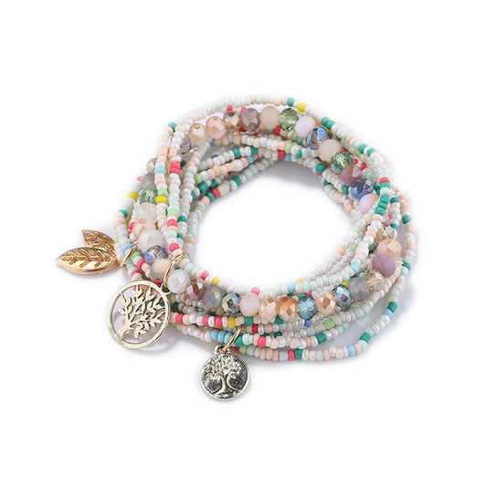 Stretch Beaded Bracelet Tree Of Life Pendant Multilayer Stackable Hand Bracelet Set Boho Style Jewelry Gift