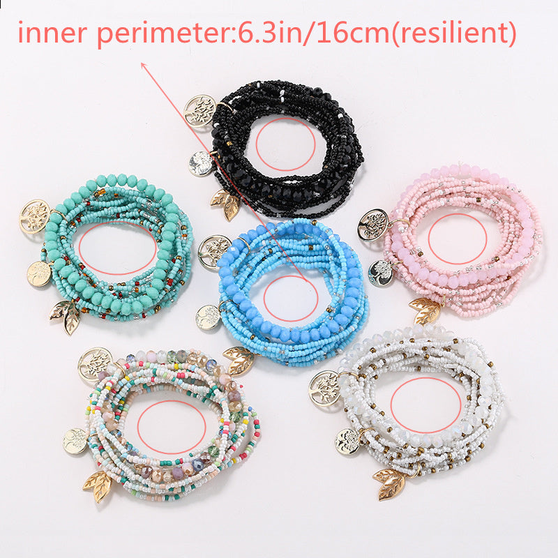 Stretch Beaded Bracelet Tree Of Life Pendant Multilayer Stackable Hand Bracelet Set Boho Style Jewelry Gift