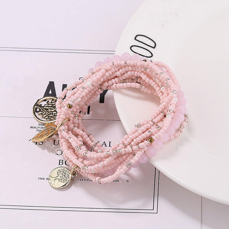Stretch Beaded Bracelet Tree Of Life Pendant Multilayer Stackable Hand Bracelet Set Boho Style Jewelry Gift