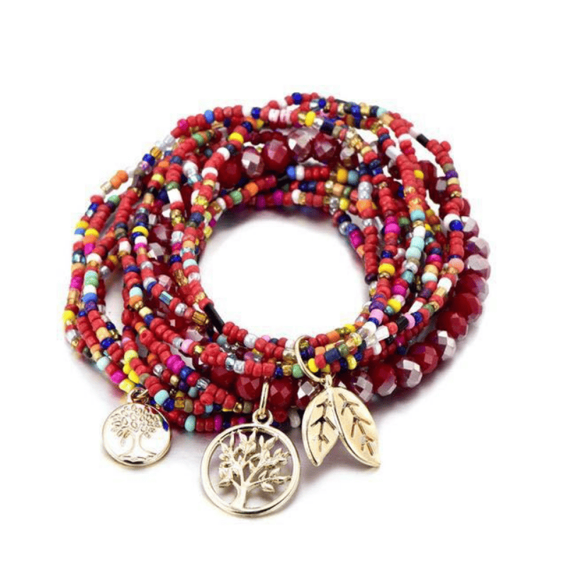 Stretch Beaded Bracelet Tree Of Life Pendant Multilayer Stackable Hand Bracelet Set Boho Style Jewelry Gift