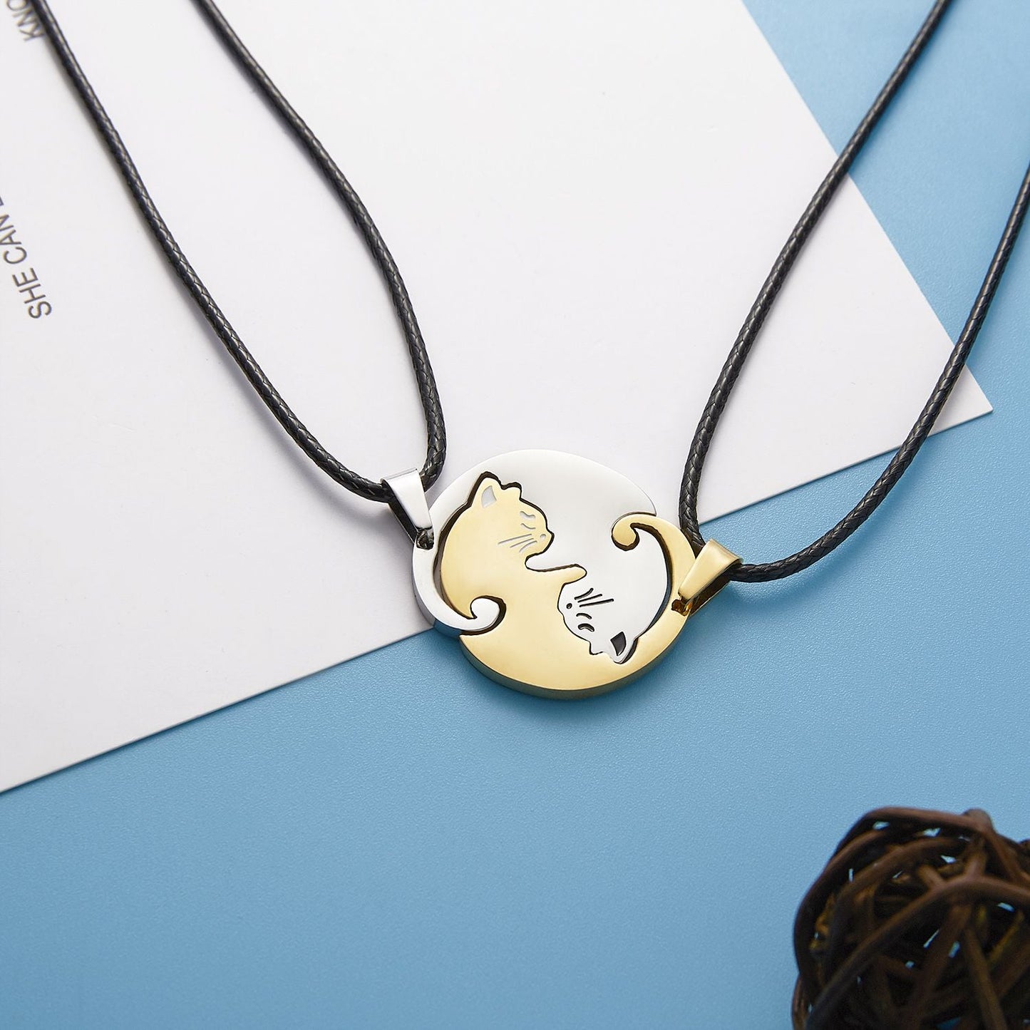 Couple Necklace Jewelry Choker Cute Cartoon Cat Animal Stainless Steel Necklace For Women Men Girl Boy Valentine's Day Gift